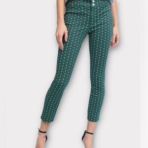Anthropologie The Essential Slim Trousers Blue Green Butterfly Pattern Size 6